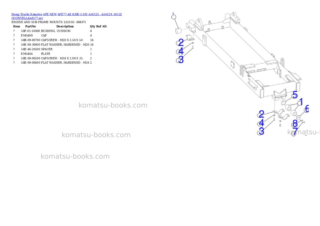Komatsu AFE77-AZ 830E-5 S/N A50125 - A50129, 50132 GOONYELLA Parts catalog cover Page 9 Komatsu AFE77-AZ 830E-5 S/N A50125 - A50129, 50132 GOONYELLA Parts catalog cover Page 9