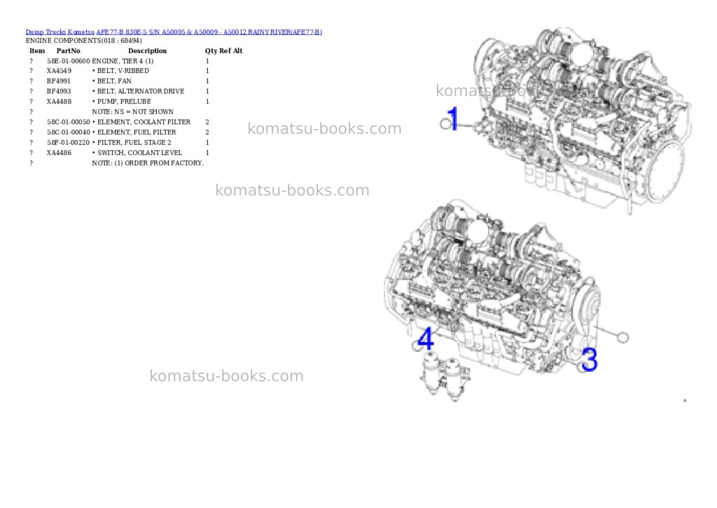 Komatsu afe77-b 830e-5 s/n a50005 & a50009 - a50012 rainy river Parts catalog cover Page 9 Komatsu afe77-b 830e-5 s/n a50005 & a50009 - a50012 rainy river Parts catalog cover Page 9