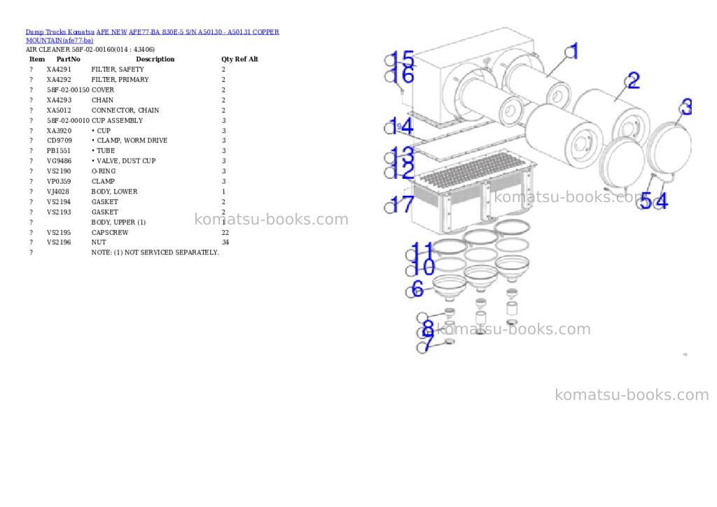 Komatsu AFE77-BA 830E-5 S/N A50130 - A50131 COPPER MOUNTAIN Parts catalog cover Page 7 Komatsu AFE77-BA 830E-5 S/N A50130 - A50131 COPPER MOUNTAIN Parts catalog cover Page 7