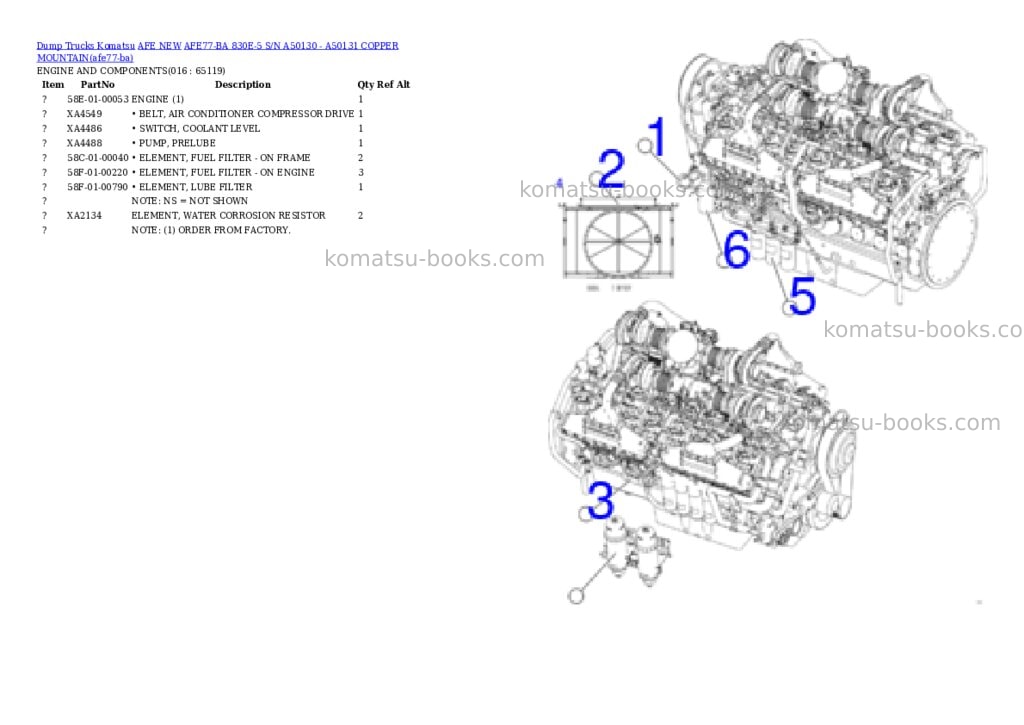 Komatsu AFE77-BA 830E-5 S/N A50130 - A50131 COPPER MOUNTAIN Parts catalog cover Page 8 Komatsu AFE77-BA 830E-5 S/N A50130 - A50131 COPPER MOUNTAIN Parts catalog cover Page 8