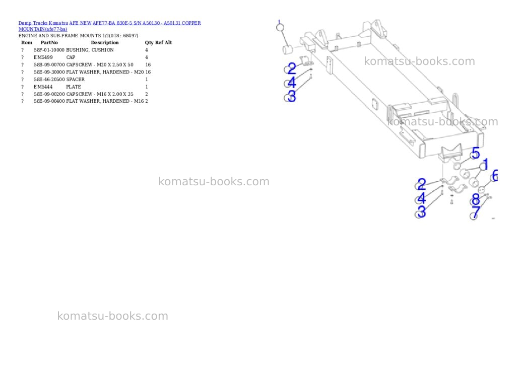 Komatsu AFE77-BA 830E-5 S/N A50130 - A50131 COPPER MOUNTAIN Parts catalog cover Page 9 Komatsu AFE77-BA 830E-5 S/N A50130 - A50131 COPPER MOUNTAIN Parts catalog cover Page 9