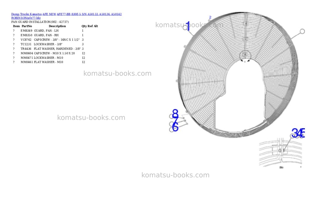 Komatsu AFE77-BB 830E-5 S/N A50133, A50136, A50142 ROBINSON Parts catalog cover