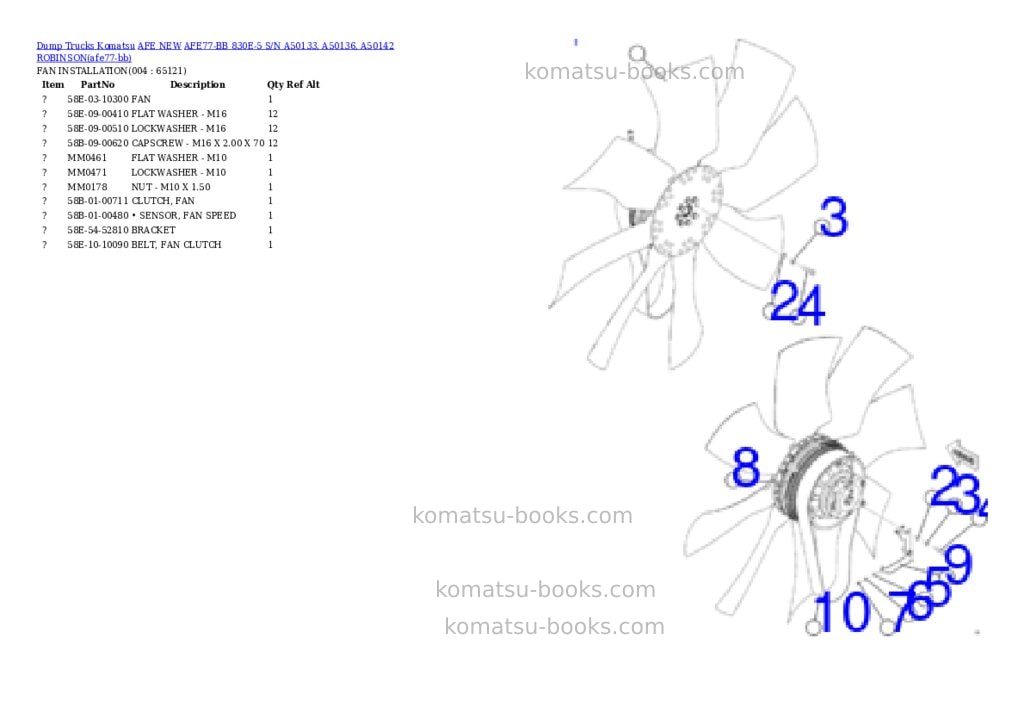 Komatsu AFE77-BB 830E-5 S/N A50133, A50136, A50142 ROBINSON Parts catalog cover Page 2
