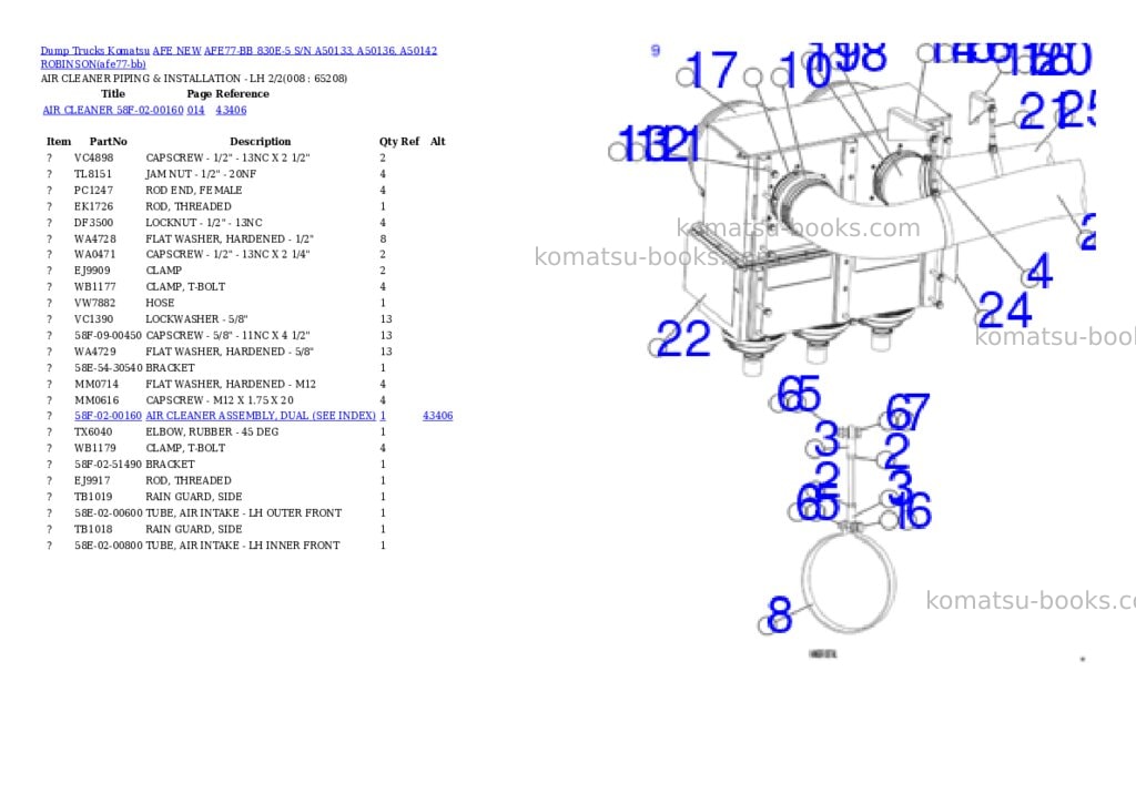 Komatsu AFE77-BB 830E-5 S/N A50133, A50136, A50142 ROBINSON Parts catalog cover Page 4