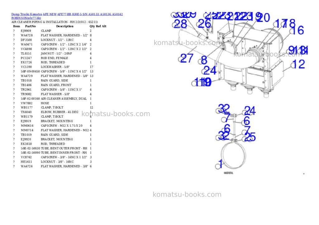 Komatsu AFE77-BB 830E-5 S/N A50133, A50136, A50142 ROBINSON Parts catalog cover Page 6