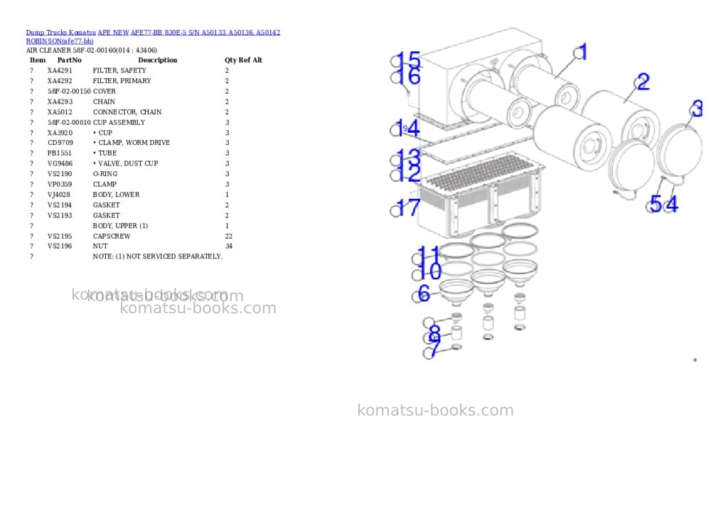 Komatsu AFE77-BB 830E-5 S/N A50133, A50136, A50142 ROBINSON Parts catalog cover Page 7