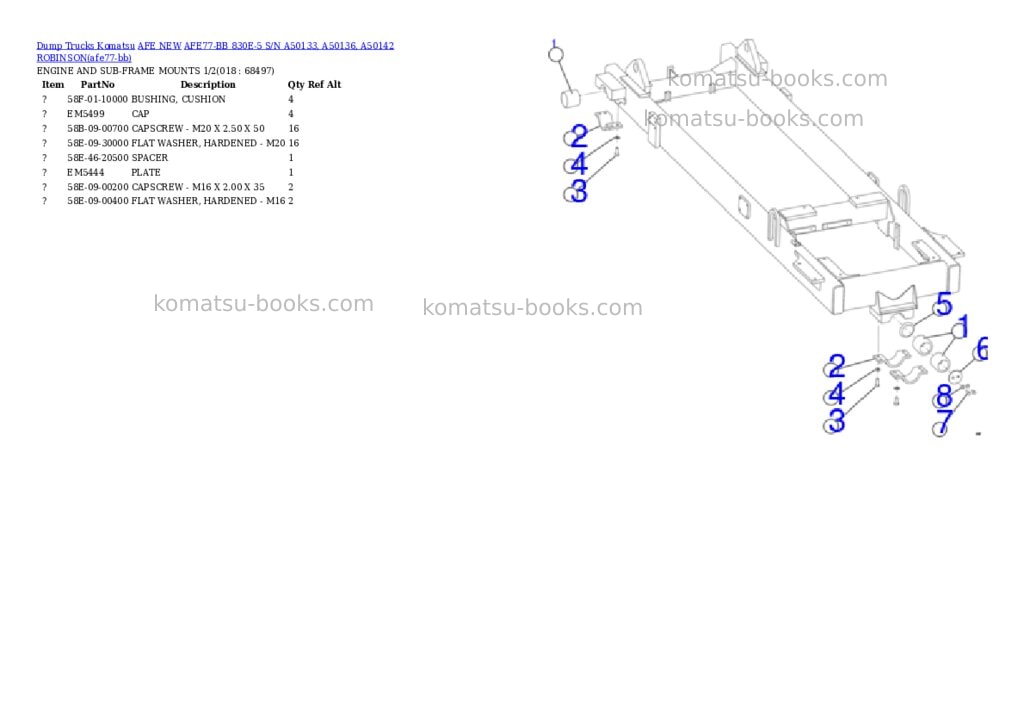 Komatsu AFE77-BB 830E-5 S/N A50133, A50136, A50142 ROBINSON Parts catalog cover Page 9
