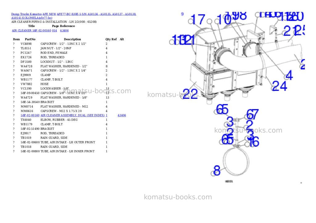 Komatsu AFE77-BC 830E-5 S/N A50134 - A50135, A50137 - A50138, A50141 KOLOMELA Parts catalog cover Page 4 Komatsu AFE77-BC 830E-5 S/N A50134 - A50135, A50137 - A50138, A50141 KOLOMELA Parts catalog cover Page 4