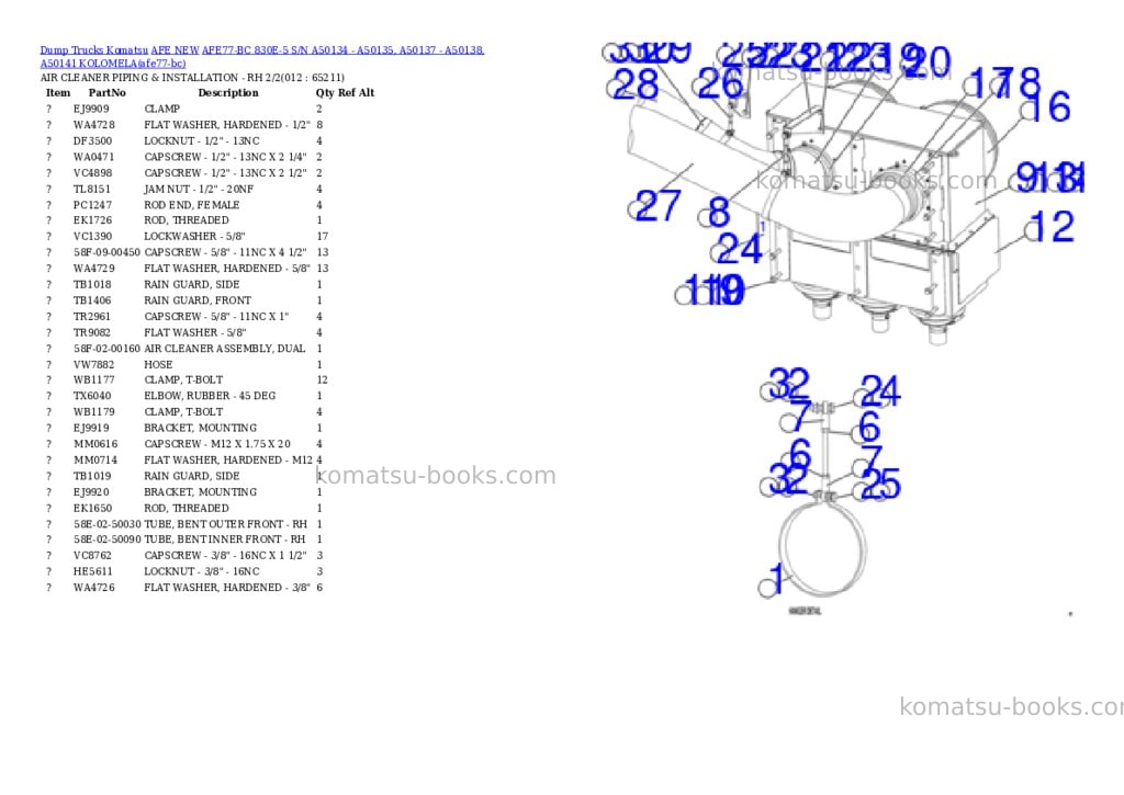 Komatsu AFE77-BC 830E-5 S/N A50134 - A50135, A50137 - A50138, A50141 KOLOMELA Parts catalog cover Page 6 Komatsu AFE77-BC 830E-5 S/N A50134 - A50135, A50137 - A50138, A50141 KOLOMELA Parts catalog cover Page 6