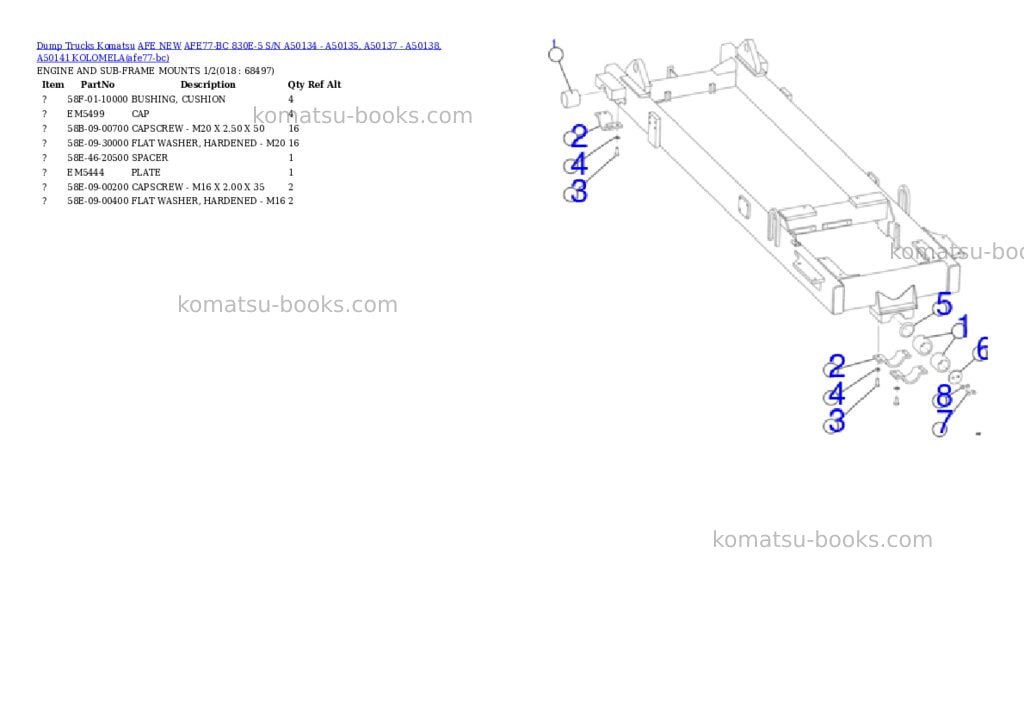 Komatsu AFE77-BC 830E-5 S/N A50134 - A50135, A50137 - A50138, A50141 KOLOMELA Parts catalog cover Page 9 Komatsu AFE77-BC 830E-5 S/N A50134 - A50135, A50137 - A50138, A50141 KOLOMELA Parts catalog cover Page 9