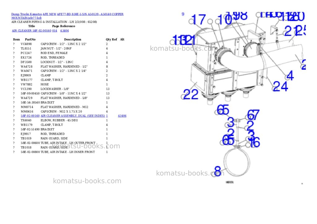 Komatsu AFE77-BD 830E-5 S/N A50139 - A50140 COPPER MOUNTAIN Parts catalog cover Page 4 Komatsu AFE77-BD 830E-5 S/N A50139 - A50140 COPPER MOUNTAIN Parts catalog cover Page 4