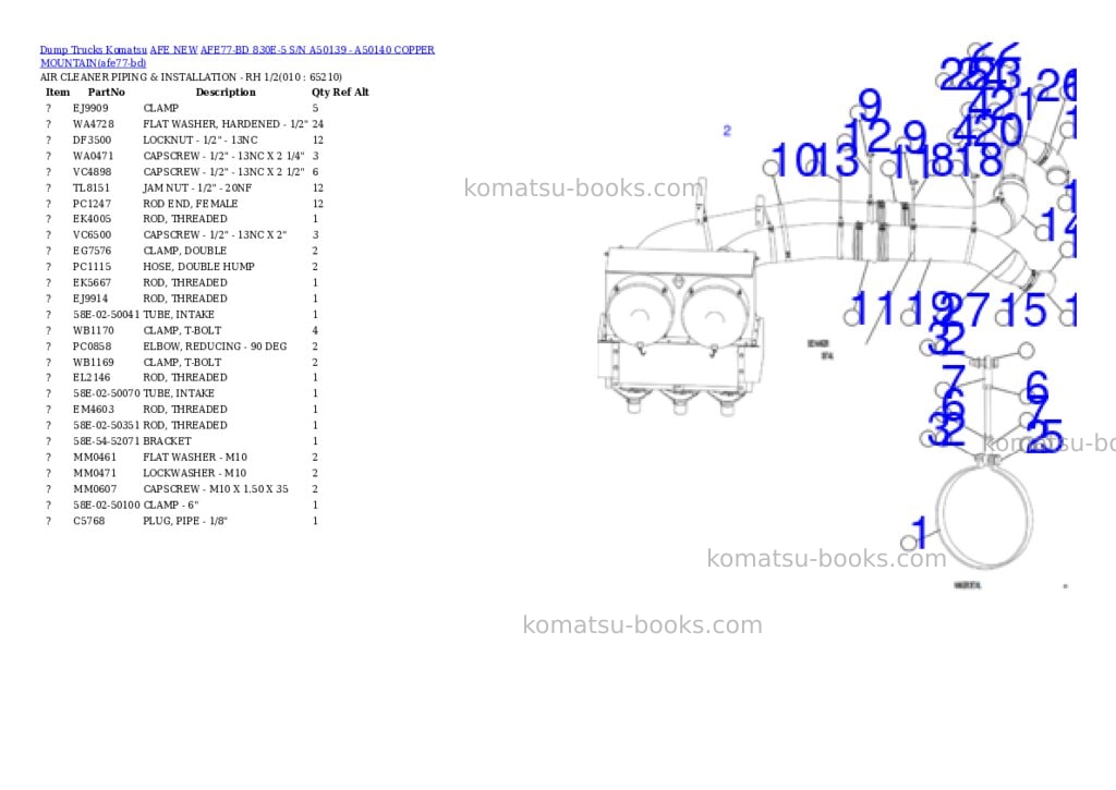 Komatsu AFE77-BD 830E-5 S/N A50139 - A50140 COPPER MOUNTAIN Parts catalog cover Page 5 Komatsu AFE77-BD 830E-5 S/N A50139 - A50140 COPPER MOUNTAIN Parts catalog cover Page 5