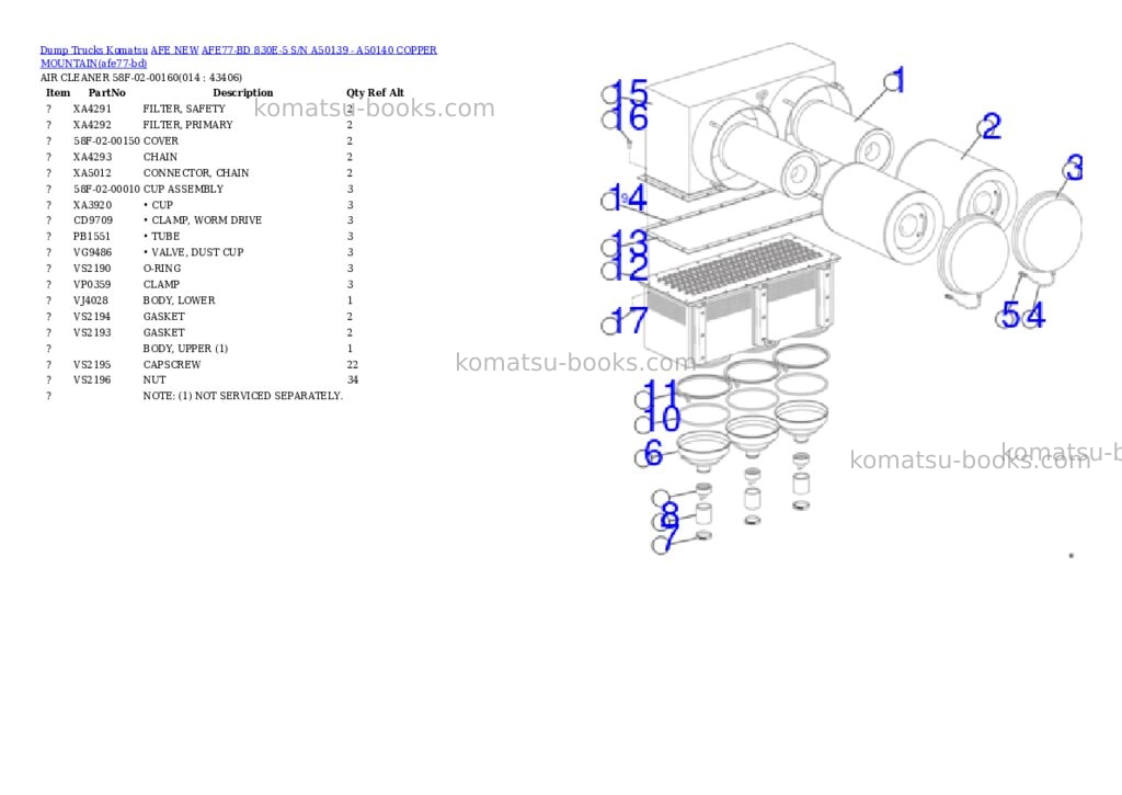 Komatsu AFE77-BD 830E-5 S/N A50139 - A50140 COPPER MOUNTAIN Parts catalog cover Page 7 Komatsu AFE77-BD 830E-5 S/N A50139 - A50140 COPPER MOUNTAIN Parts catalog cover Page 7