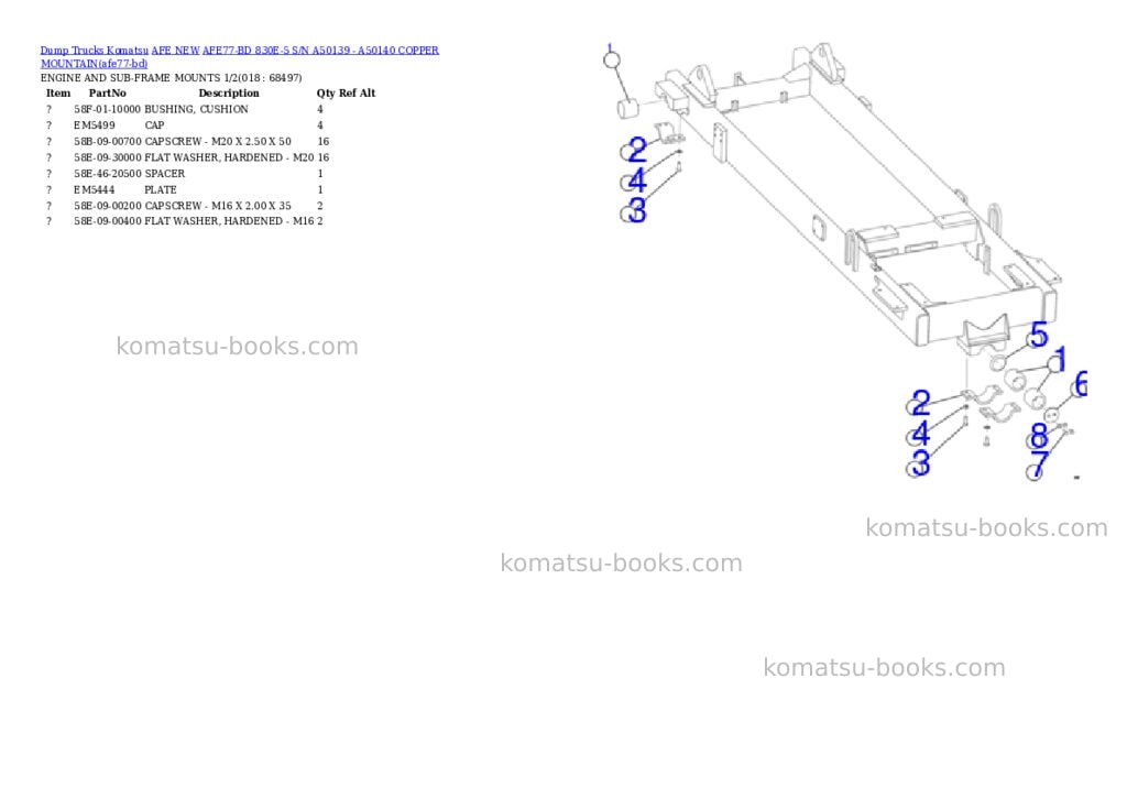 Komatsu AFE77-BD 830E-5 S/N A50139 - A50140 COPPER MOUNTAIN Parts catalog cover Page 9 Komatsu AFE77-BD 830E-5 S/N A50139 - A50140 COPPER MOUNTAIN Parts catalog cover Page 9