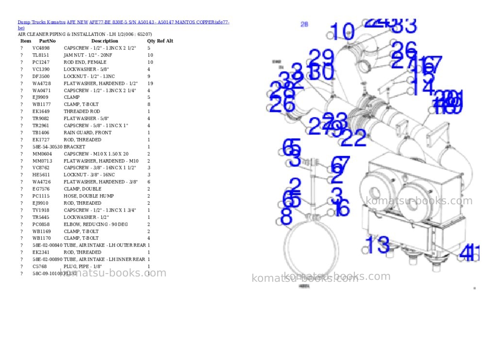 Komatsu AFE77-BE 830E-5 S/N A50143 - A50147 MANTOS COPPER Parts catalog cover Page 3