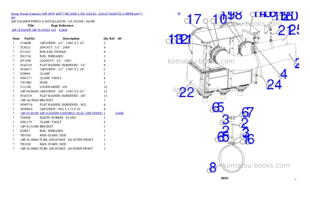 Komatsu AFE77-BE 830E-5 S/N A50143 - A50147 MANTOS COPPER Parts catalog cover Page 4