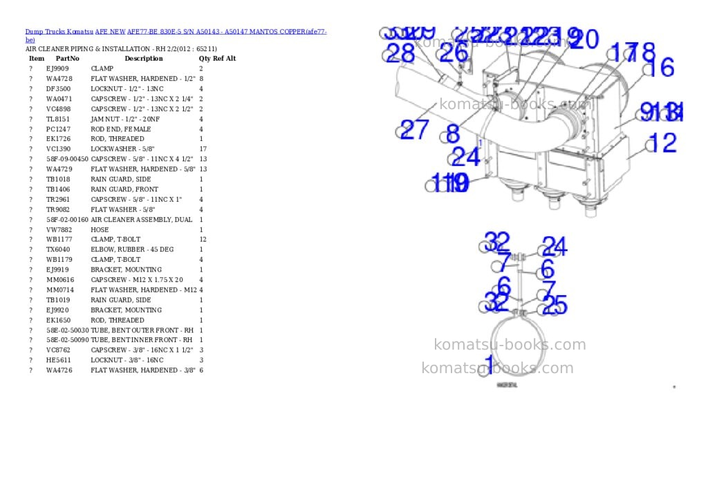 Komatsu AFE77-BE 830E-5 S/N A50143 - A50147 MANTOS COPPER Parts catalog cover Page 6