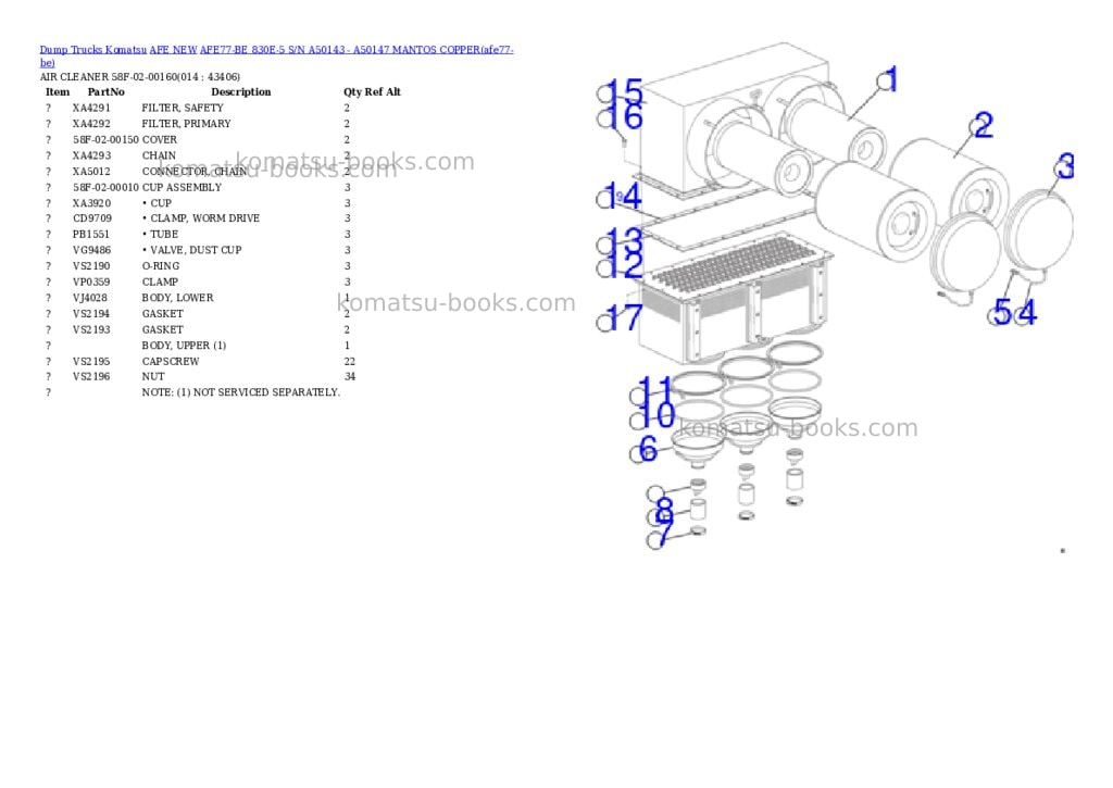 Komatsu AFE77-BE 830E-5 S/N A50143 - A50147 MANTOS COPPER Parts catalog cover Page 7
