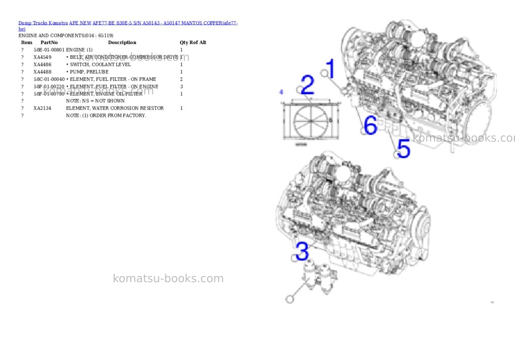 Komatsu AFE77-BE 830E-5 S/N A50143 - A50147 MANTOS COPPER Parts catalog cover Page 8