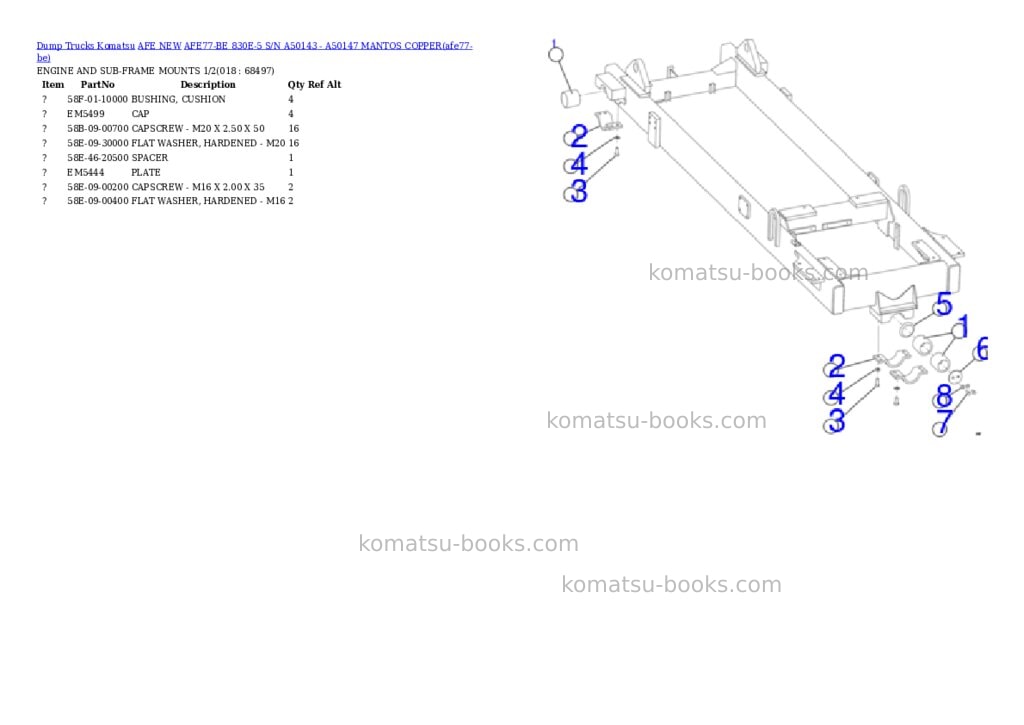 Komatsu AFE77-BE 830E-5 S/N A50143 - A50147 MANTOS COPPER Parts catalog cover Page 9