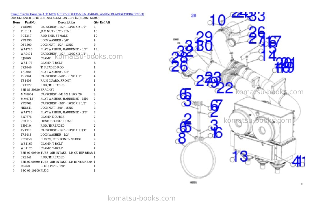 Komatsu AFE77-BF 830E-5 S/N A50148 - A50152 BLACKWATER Parts catalog cover Page 3