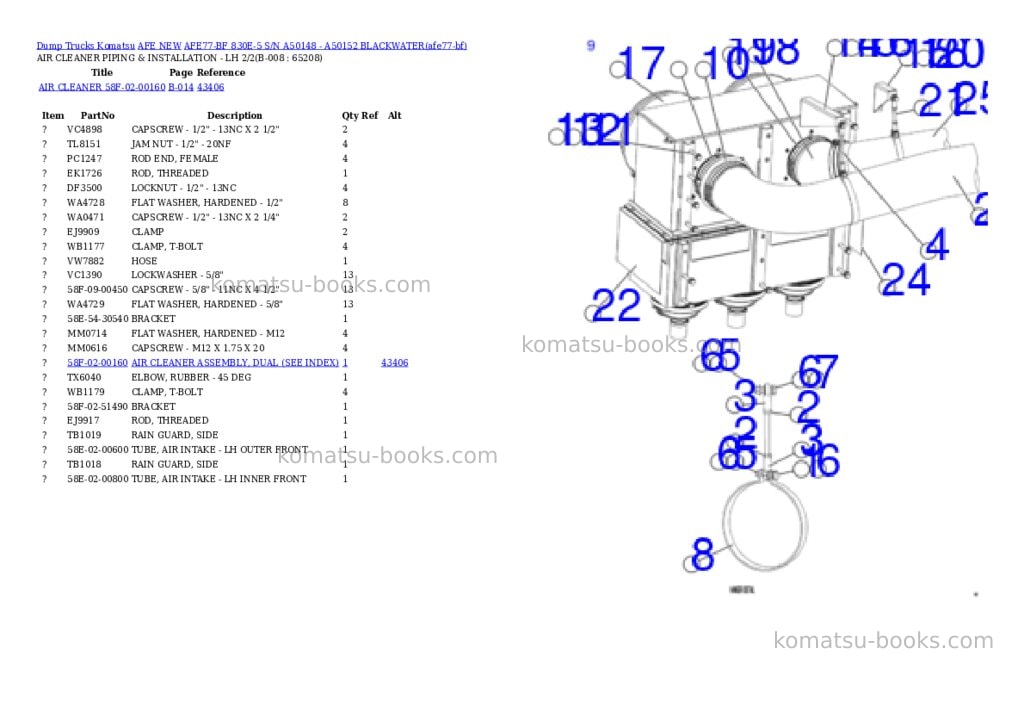 Komatsu AFE77-BF 830E-5 S/N A50148 - A50152 BLACKWATER Parts catalog cover Page 4