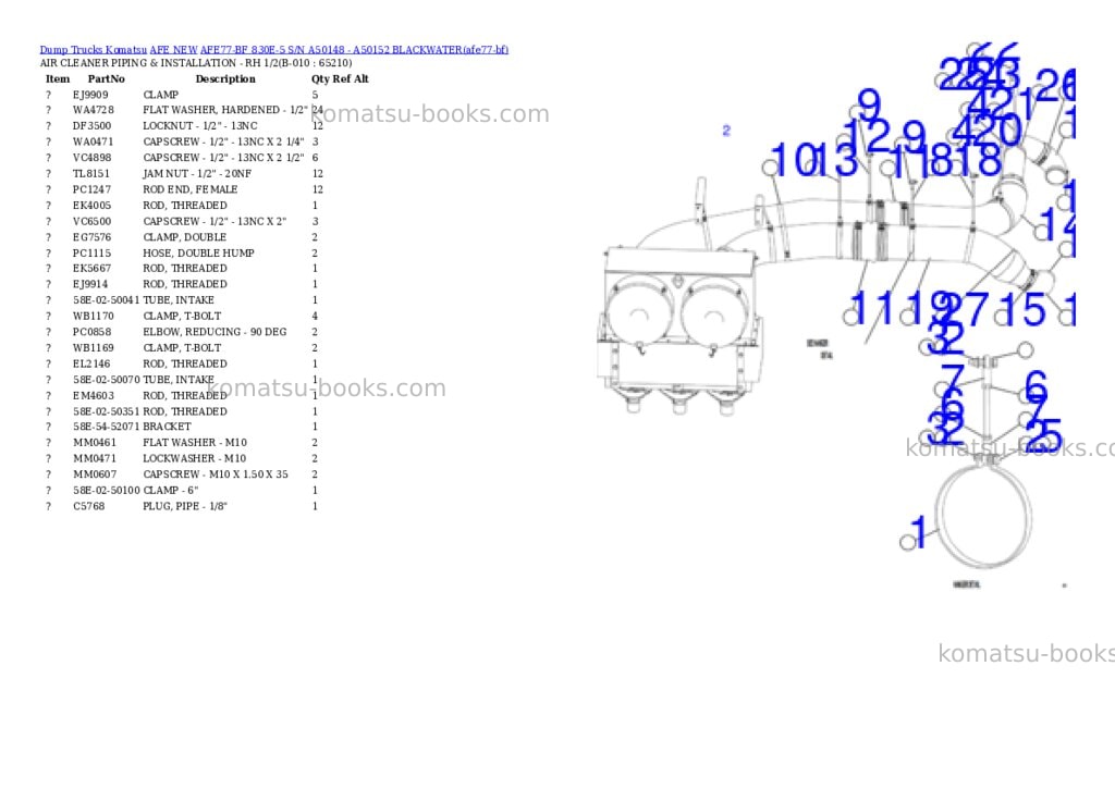 Komatsu AFE77-BF 830E-5 S/N A50148 - A50152 BLACKWATER Parts catalog cover Page 5