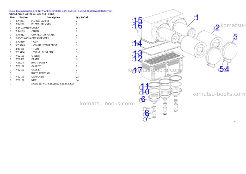 Komatsu AFE77-BF 830E-5 S/N A50148 - A50152 BLACKWATER Parts catalog cover Page 7
