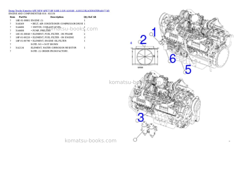 Komatsu AFE77-BF 830E-5 S/N A50148 - A50152 BLACKWATER Parts catalog cover Page 8
