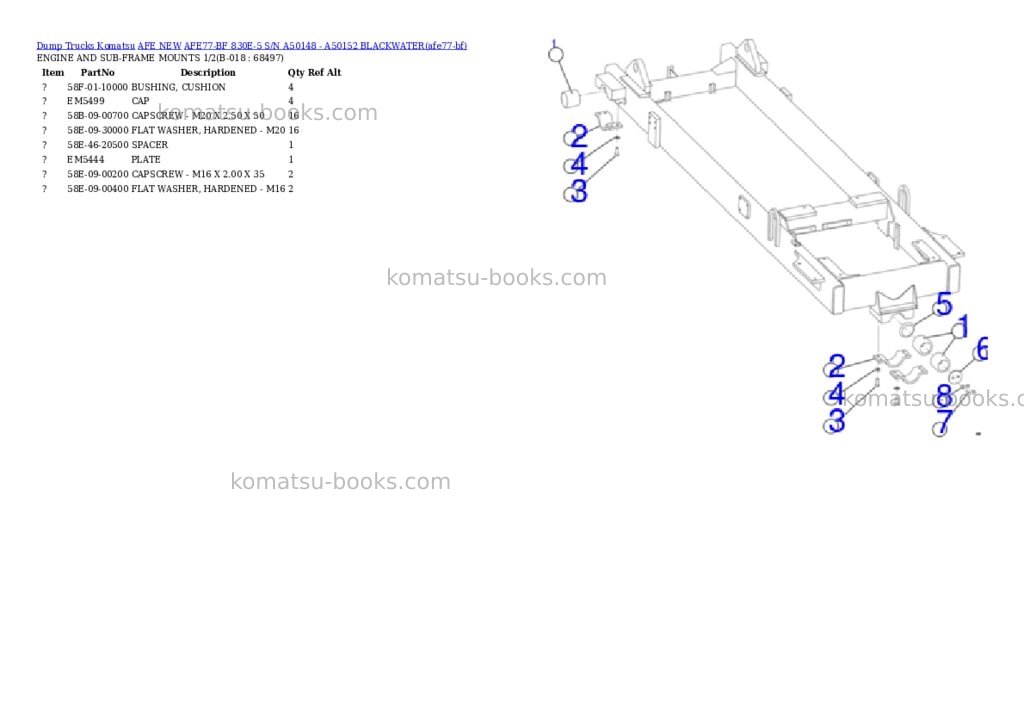 Komatsu AFE77-BF 830E-5 S/N A50148 - A50152 BLACKWATER Parts catalog cover Page 9