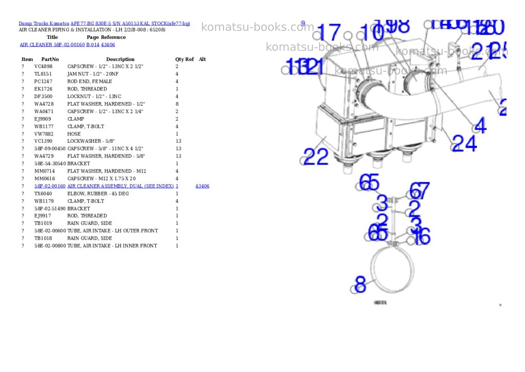 Komatsu AFE77-BG 830E-5 S/N A50153 KAL STOCK Parts catalog cover Page 4