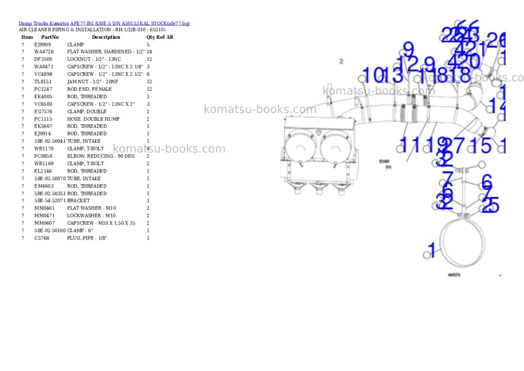 Komatsu AFE77-BG 830E-5 S/N A50153 KAL STOCK Parts catalog cover Page 5