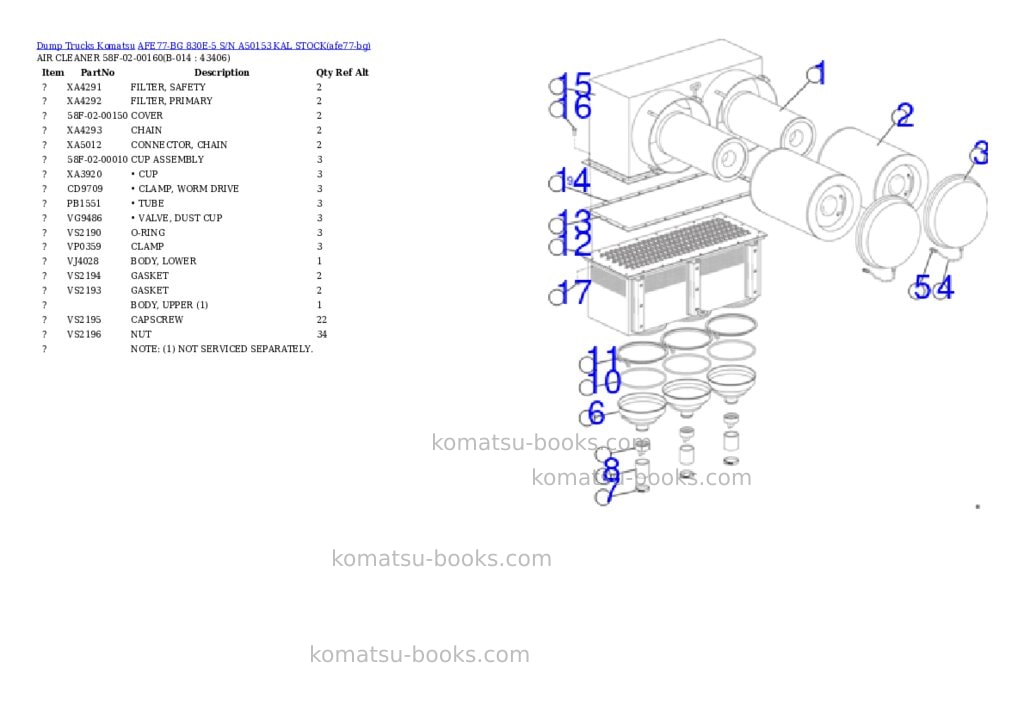 Komatsu AFE77-BG 830E-5 S/N A50153 KAL STOCK Parts catalog cover Page 7