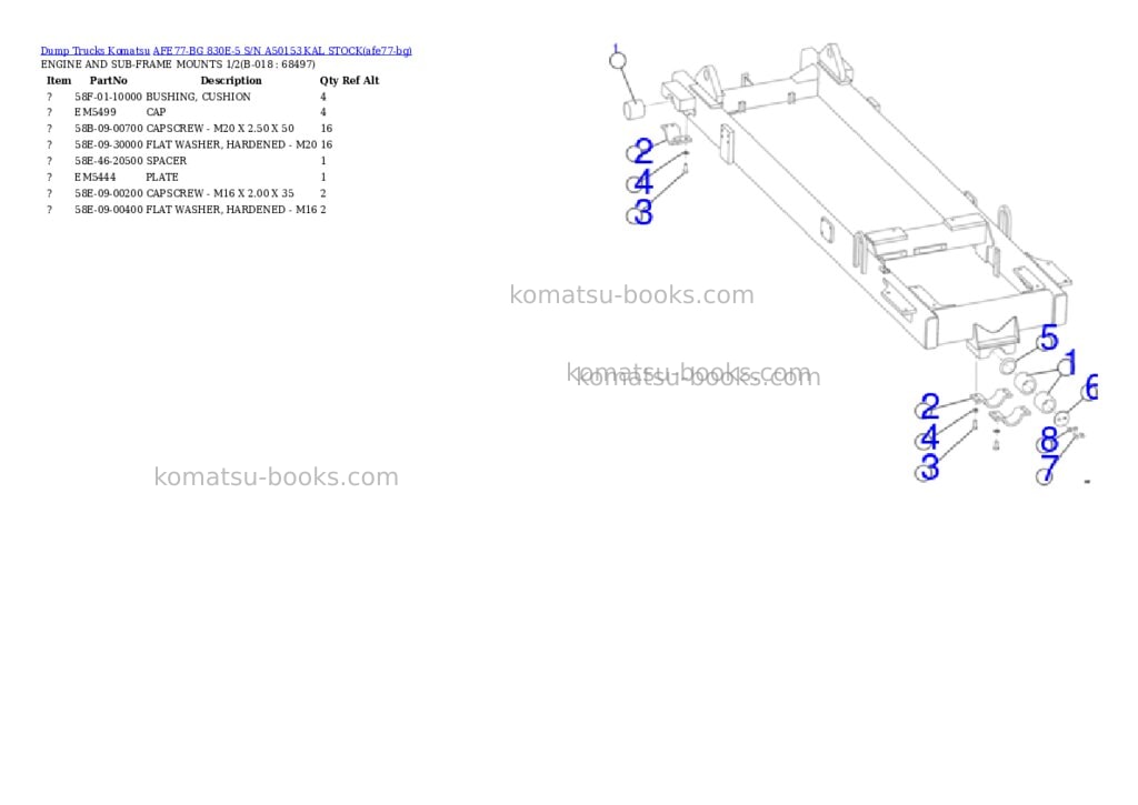 Komatsu AFE77-BG 830E-5 S/N A50153 KAL STOCK Parts catalog cover Page 9
