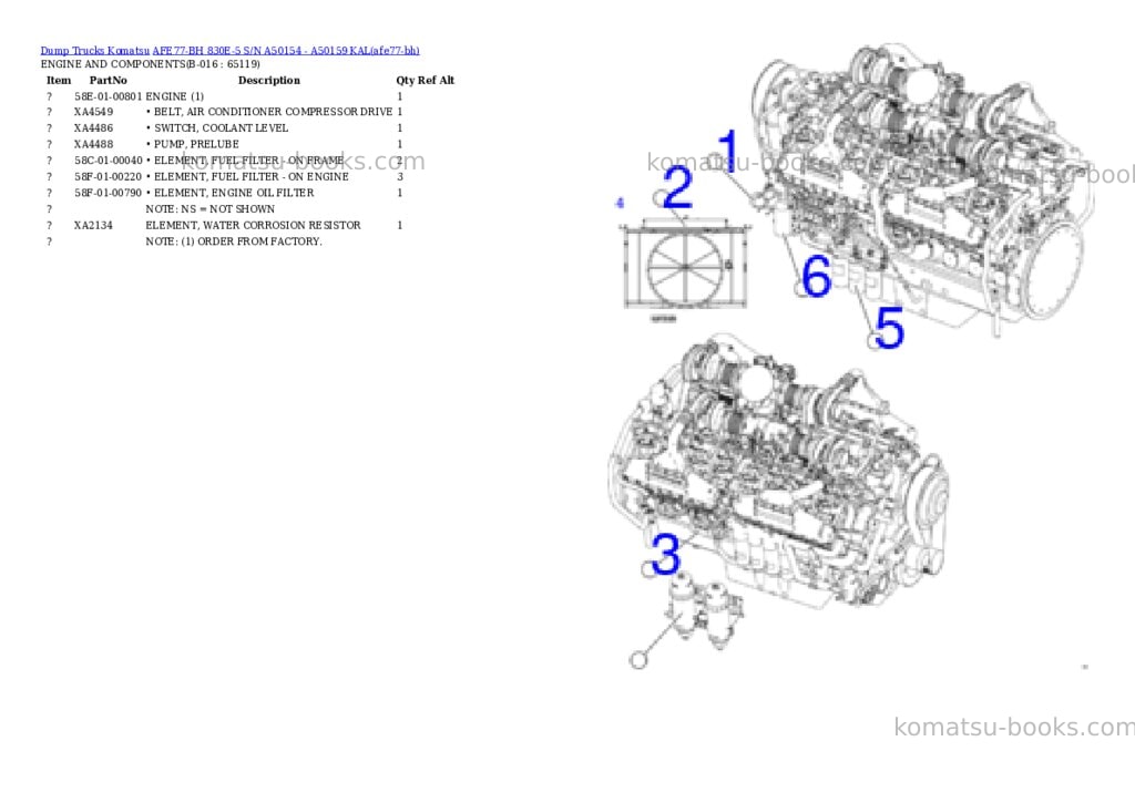 Komatsu AFE77-BH 830E-5 S/N A50154 - A50159 KAL Parts catalog cover Page 8 Komatsu AFE77-BH 830E-5 S/N A50154 - A50159 KAL Parts catalog cover Page 8