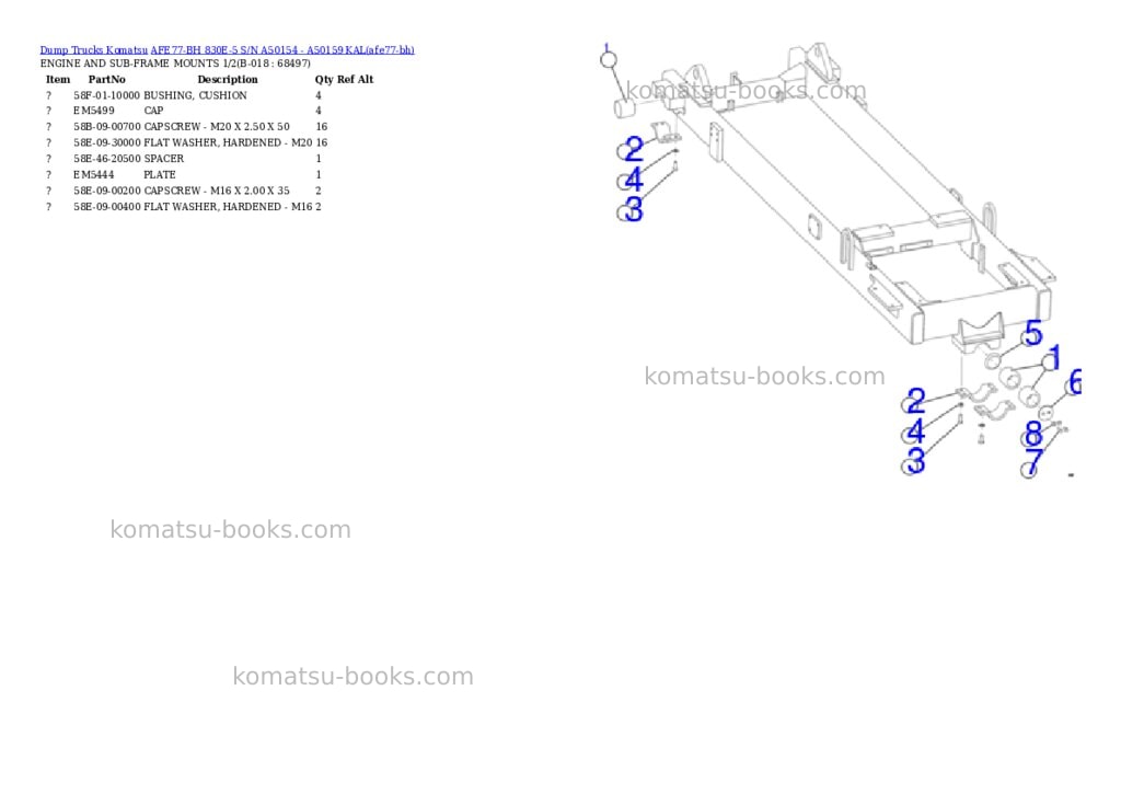 Komatsu AFE77-BH 830E-5 S/N A50154 - A50159 KAL Parts catalog cover Page 9 Komatsu AFE77-BH 830E-5 S/N A50154 - A50159 KAL Parts catalog cover Page 9