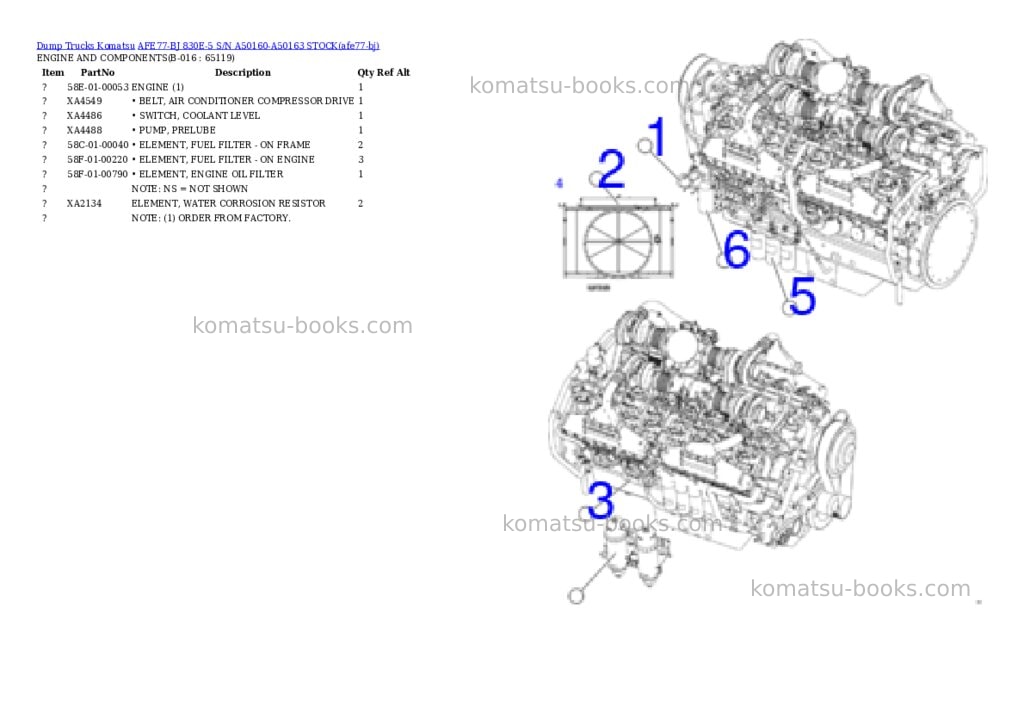 Komatsu AFE77-BJ 830E-5 S/N A50160-A50163 STOCK Parts catalog cover Page 8