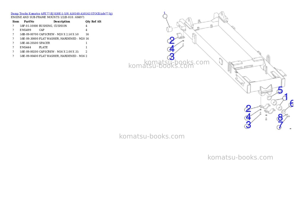 Komatsu AFE77-BJ 830E-5 S/N A50160-A50163 STOCK Parts catalog cover Page 9