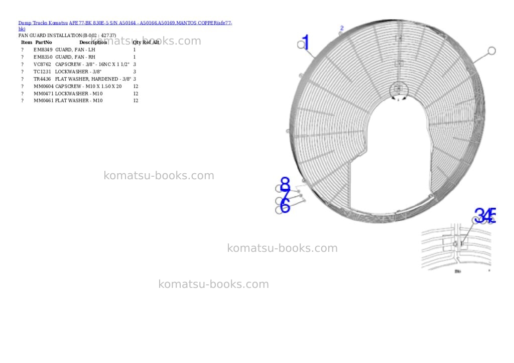 Komatsu AFE77-BK 830E-5 S/N A50164 - A50166,A50169,MANTOS COPPER Parts catalog cover