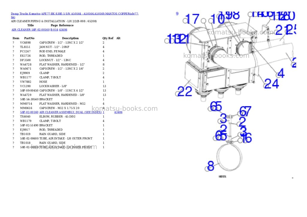 Komatsu AFE77-BK 830E-5 S/N A50164 - A50166,A50169,MANTOS COPPER Parts catalog cover Page 4