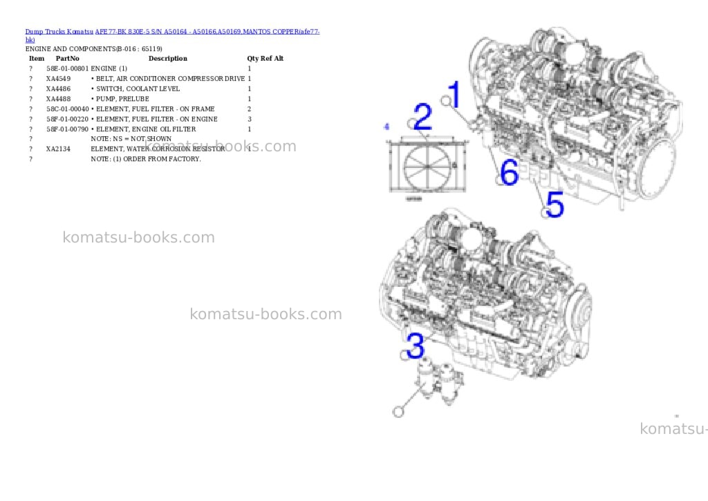 Komatsu AFE77-BK 830E-5 S/N A50164 - A50166,A50169,MANTOS COPPER Parts catalog cover Page 8
