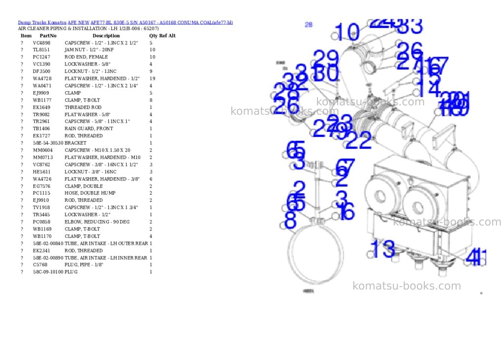 Komatsu AFE77-BL 830E-5 S/N A50167 - A50168 CONUMA COAL Parts catalog cover Page 3 Komatsu AFE77-BL 830E-5 S/N A50167 - A50168 CONUMA COAL Parts catalog cover Page 3