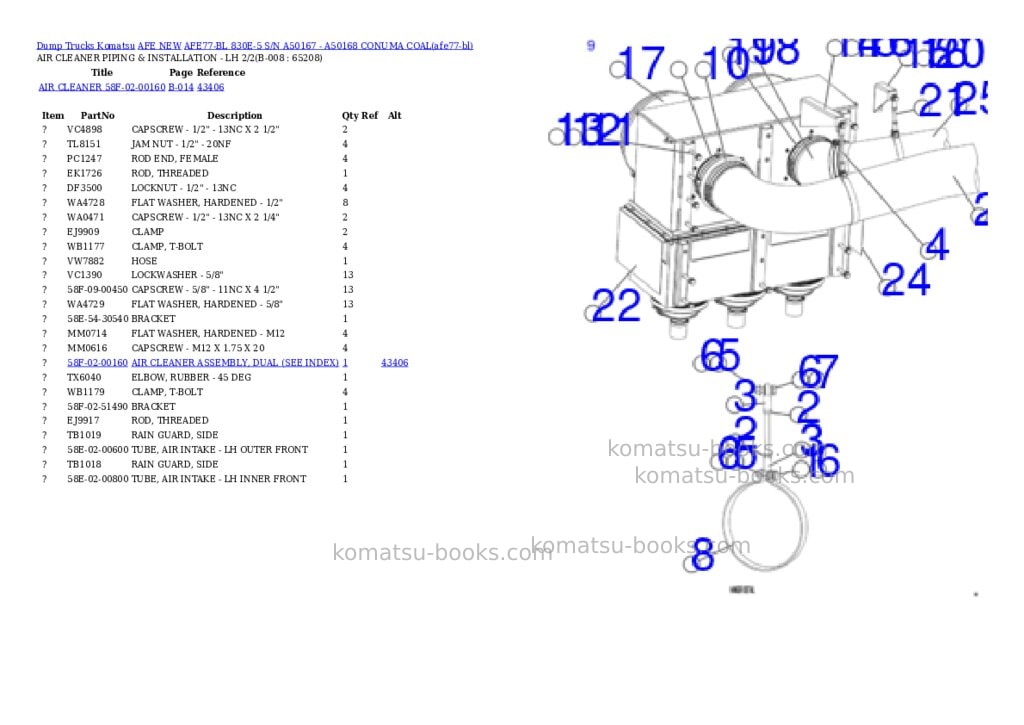 Komatsu AFE77-BL 830E-5 S/N A50167 - A50168 CONUMA COAL Parts catalog cover Page 4 Komatsu AFE77-BL 830E-5 S/N A50167 - A50168 CONUMA COAL Parts catalog cover Page 4