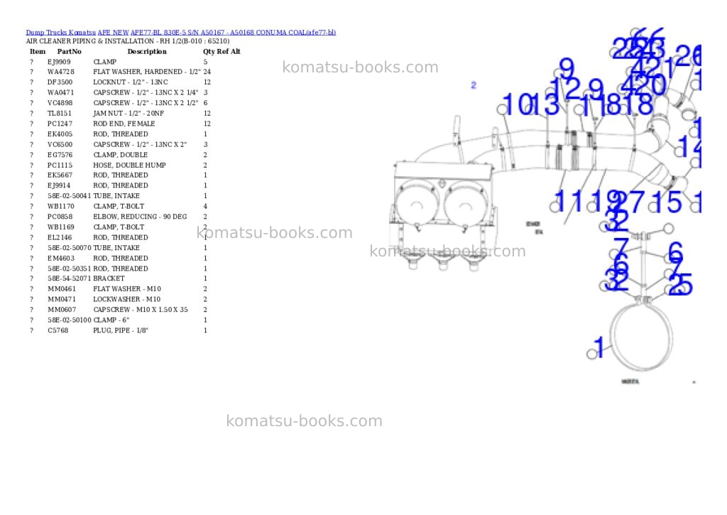 Komatsu AFE77-BL 830E-5 S/N A50167 - A50168 CONUMA COAL Parts catalog cover Page 5 Komatsu AFE77-BL 830E-5 S/N A50167 - A50168 CONUMA COAL Parts catalog cover Page 5