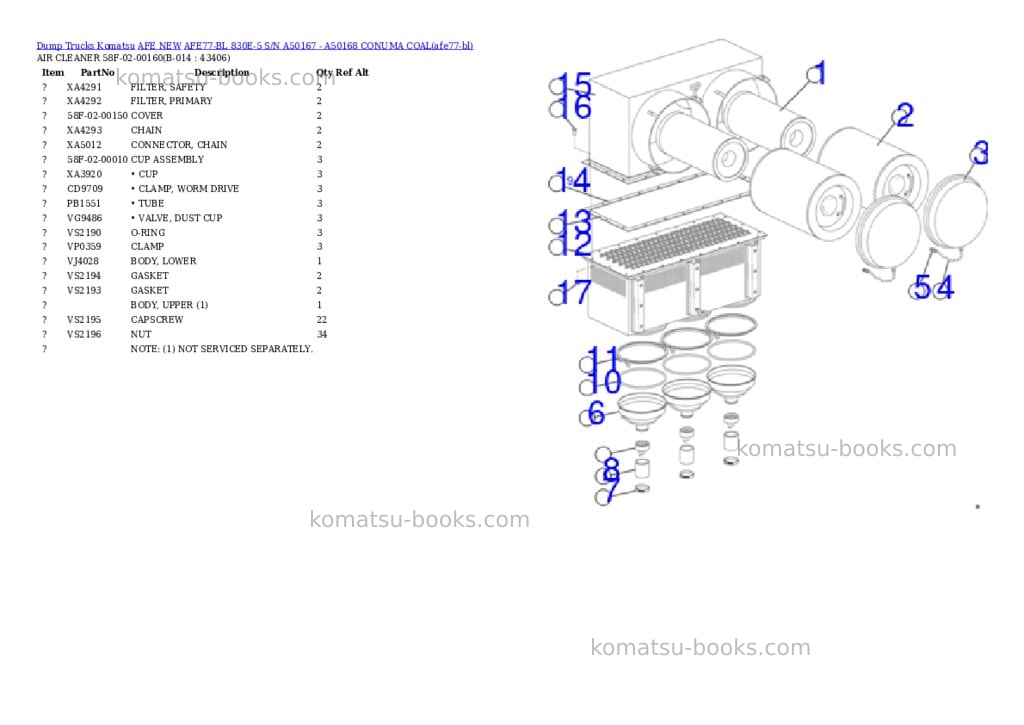 Komatsu AFE77-BL 830E-5 S/N A50167 - A50168 CONUMA COAL Parts catalog cover Page 7 Komatsu AFE77-BL 830E-5 S/N A50167 - A50168 CONUMA COAL Parts catalog cover Page 7
