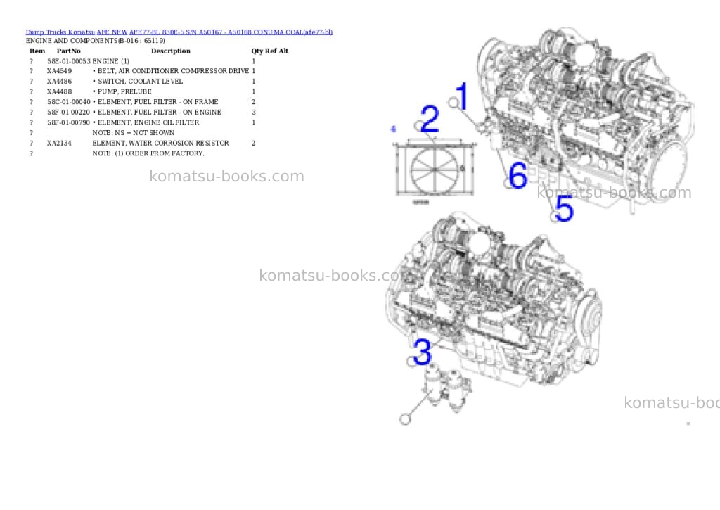 Komatsu AFE77-BL 830E-5 S/N A50167 - A50168 CONUMA COAL Parts catalog cover Page 8 Komatsu AFE77-BL 830E-5 S/N A50167 - A50168 CONUMA COAL Parts catalog cover Page 8