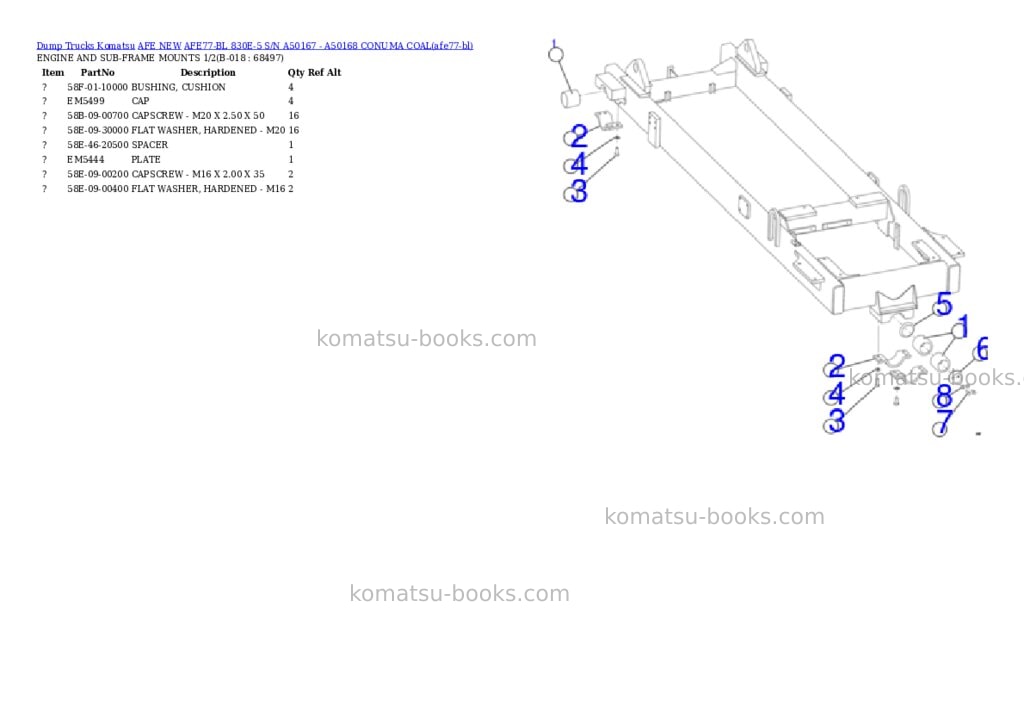 Komatsu AFE77-BL 830E-5 S/N A50167 - A50168 CONUMA COAL Parts catalog cover Page 9 Komatsu AFE77-BL 830E-5 S/N A50167 - A50168 CONUMA COAL Parts catalog cover Page 9