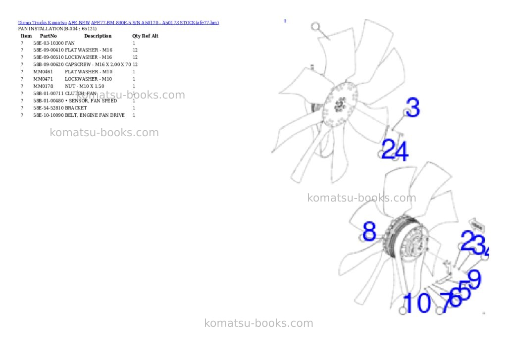Komatsu AFE77-BM 830E-5 S/N A50170 - A50173 STOCK Parts catalog cover Page 2