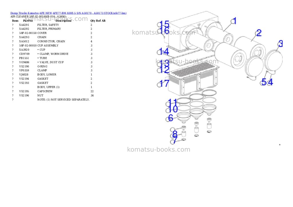 Komatsu AFE77-BM 830E-5 S/N A50170 - A50173 STOCK Parts catalog cover Page 7