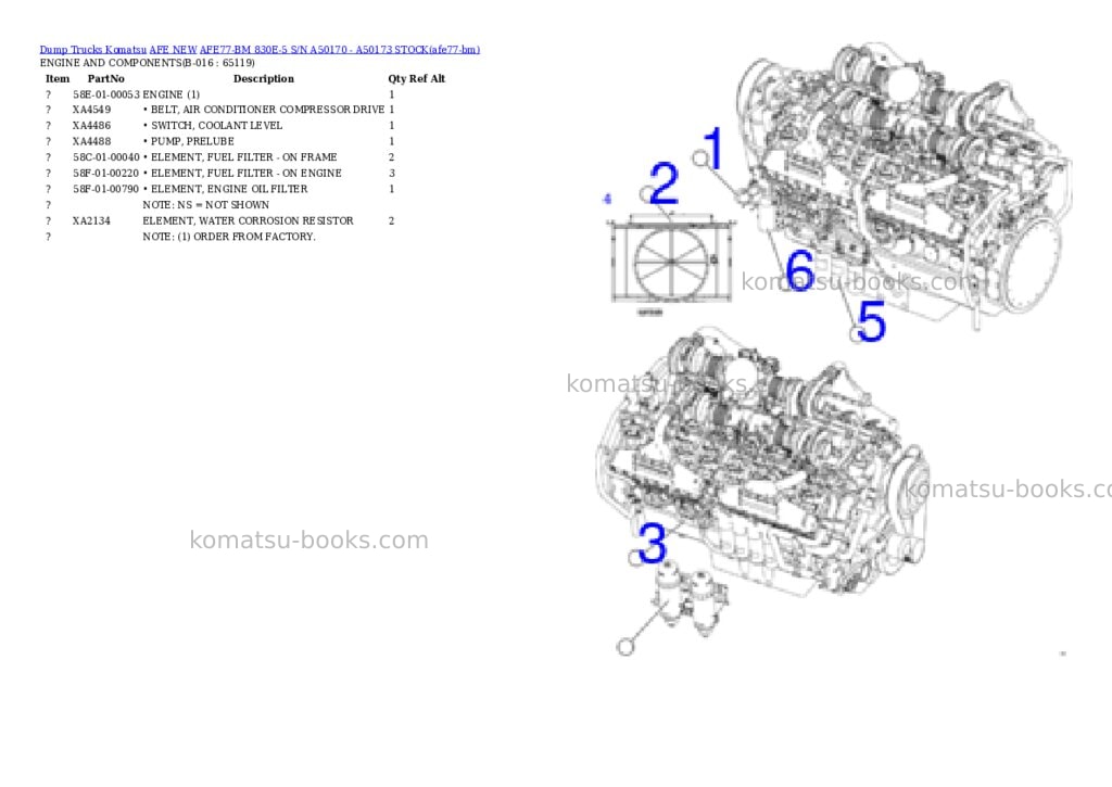 Komatsu AFE77-BM 830E-5 S/N A50170 - A50173 STOCK Parts catalog cover Page 8